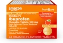 Ibuprofen Chewable Tablets Ibuprofen per bambini, 100 mg, Riduttore di dolore e febbre, Aroma arancione, Per dolori, Dolori, Troia di dolore, Toothache e Rilievo di mal di testa, 24 Conte