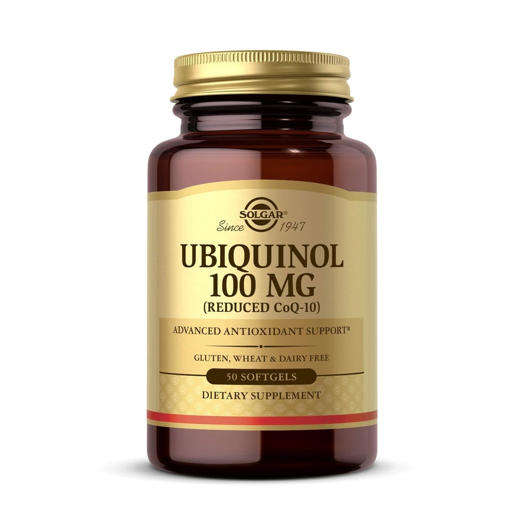 Solgar Ubiquinol 100 mg, 50 Softgels - Supporto avanzato antiossidante - Coenzima ridotto Q10 (CoQ-10) - Gluten Free, Dairy Free - 50 Servings, Imballaggio standard