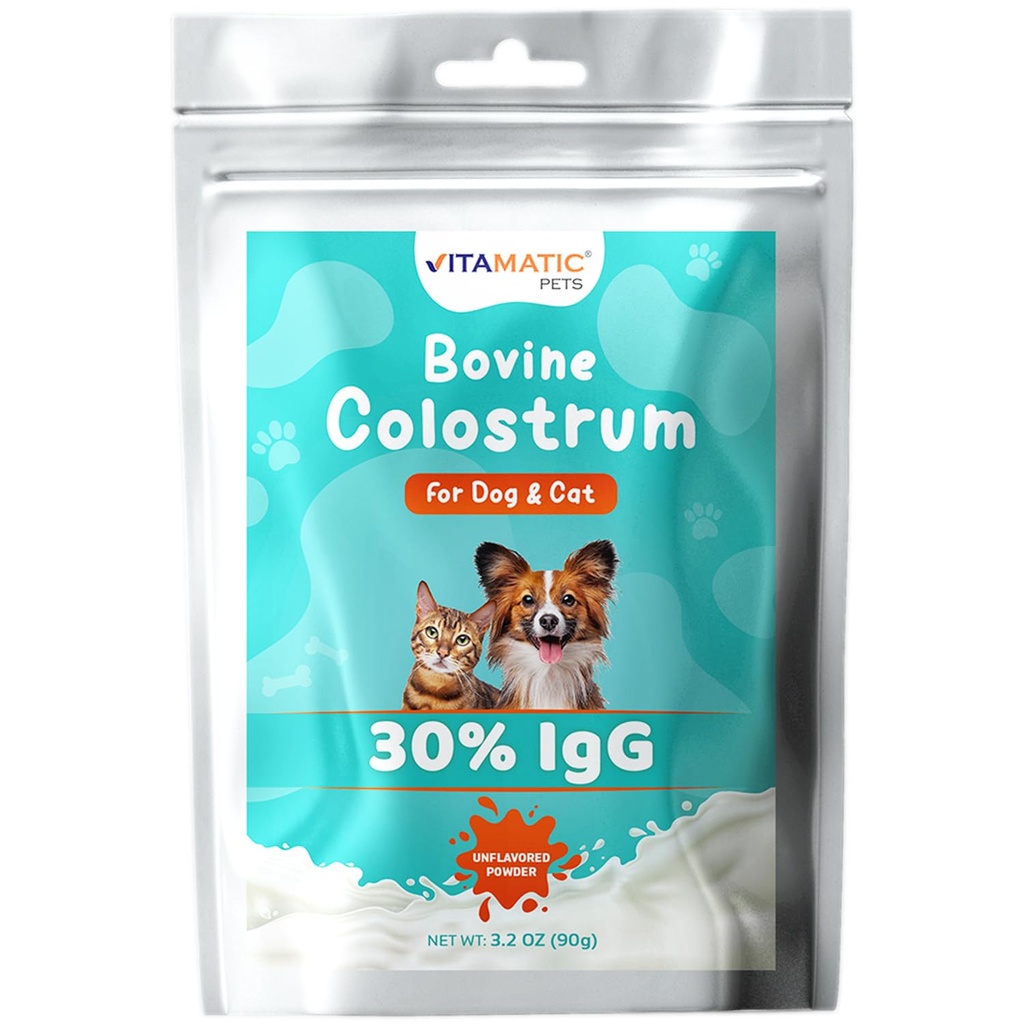 Vitamatico Bovine Colostrum per cani e gatti, 90 Grammi, 30% Immunoglobuline, Grass Fed