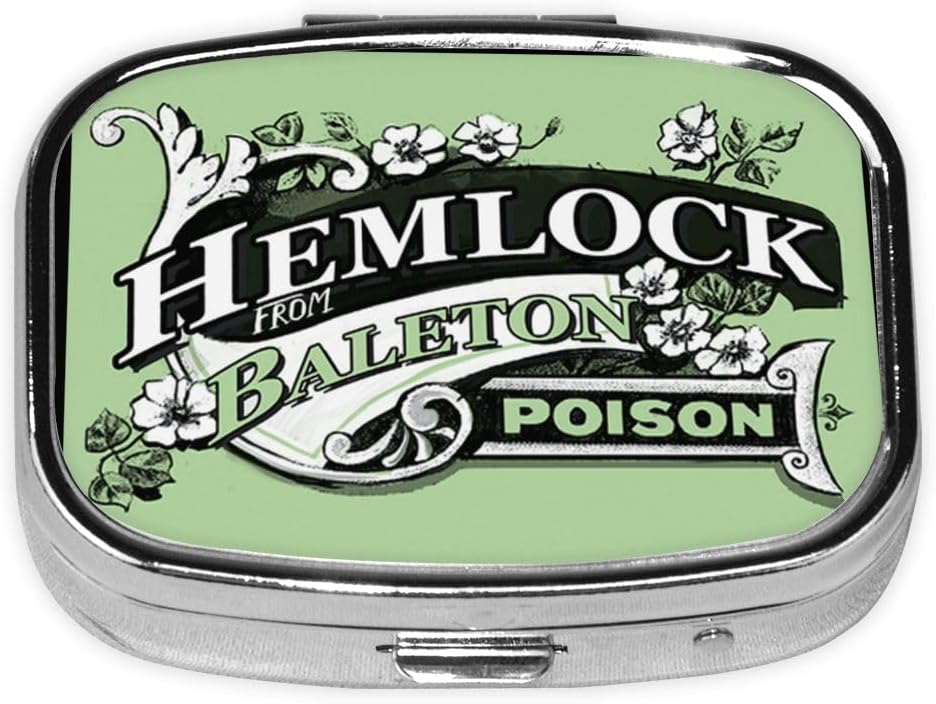 Metal 2 Compartiment Pill Organizer Travel Friendly Portable Compact Pill Box Cute Pill Case pour conserver les vitamines/huile de poisson/compléments/médecine/comprimé pour la purse/pochette (Hemlock from baleton Poison)
