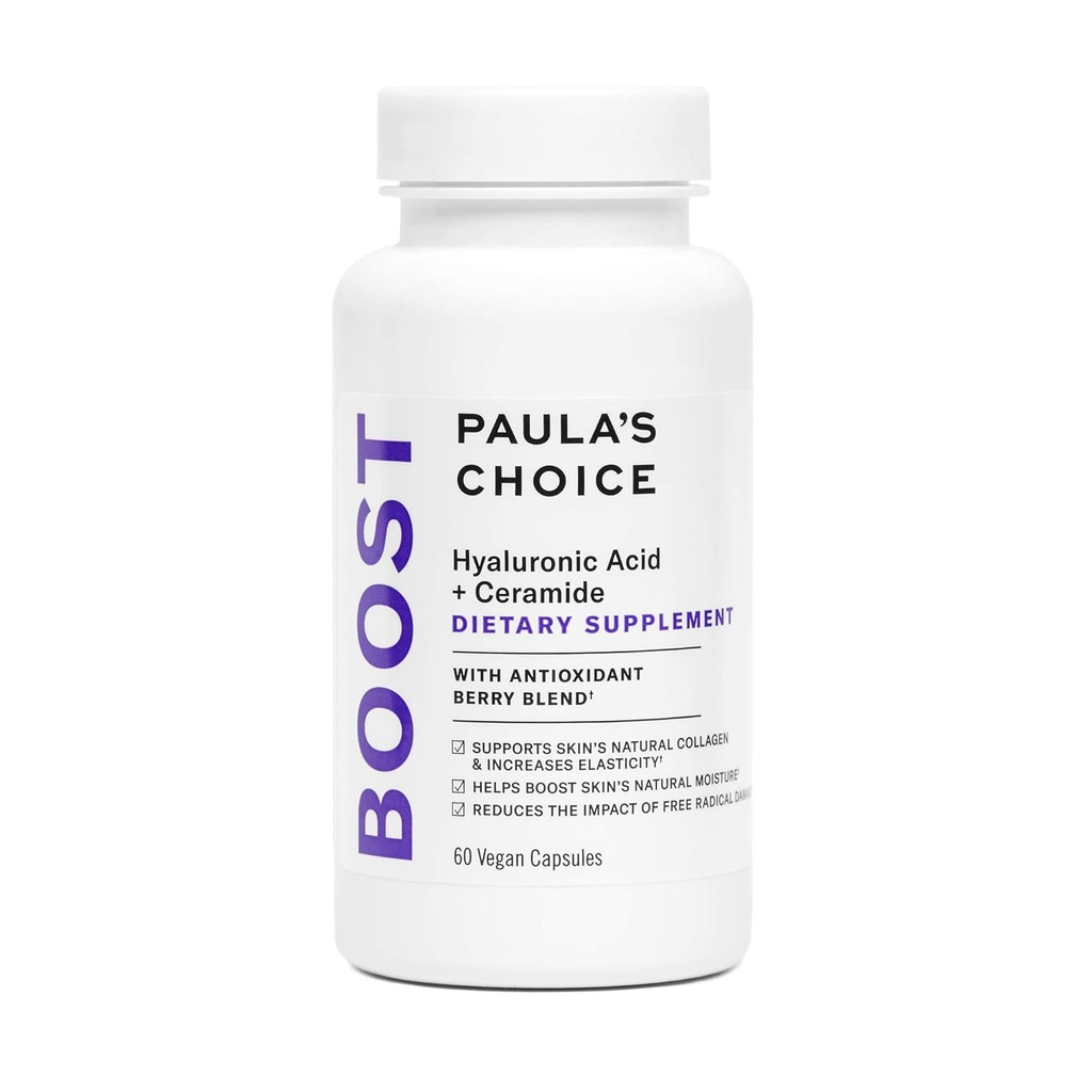 Paula's Choice Hyaluronsäure + Ceramid Nahrungsergänzung, Collagen Unterstützung für weiche, gesunde + Radiant Haut, Glutenfrei + Sojafrei, 60 Vegan Kapseln