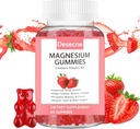 Magnesio Glycinate Gummies per adulti Bambini con vitamina B6, Strawberry Flavor Calm Magnesium Supplement, Magnesio Citrato per il sonno, 60 Gummies per bottiglia