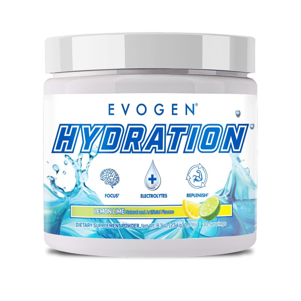 Evogen Hydration - Full Spectrum Elektrolyte Pulver | Zuckerfreie Elektrolyt-Pulver Ergänzung für Hydration, Energie und Erholung | Kokoswasser, B Vitamine, Kalium | Zitronen Lime | 30 Servierungen