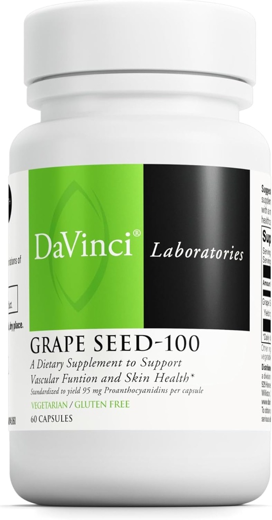 DAVINCI Labs Trauben Seed-100 - Nahrungsergänzungsmittel zur Unterstützung von Immunsystem, vskulärer Funktion und gesünder Haut* - mit 100 mg Traubensaftextrakt pro Servierung - Glutenfrei - 60 vegetarische Kapseln