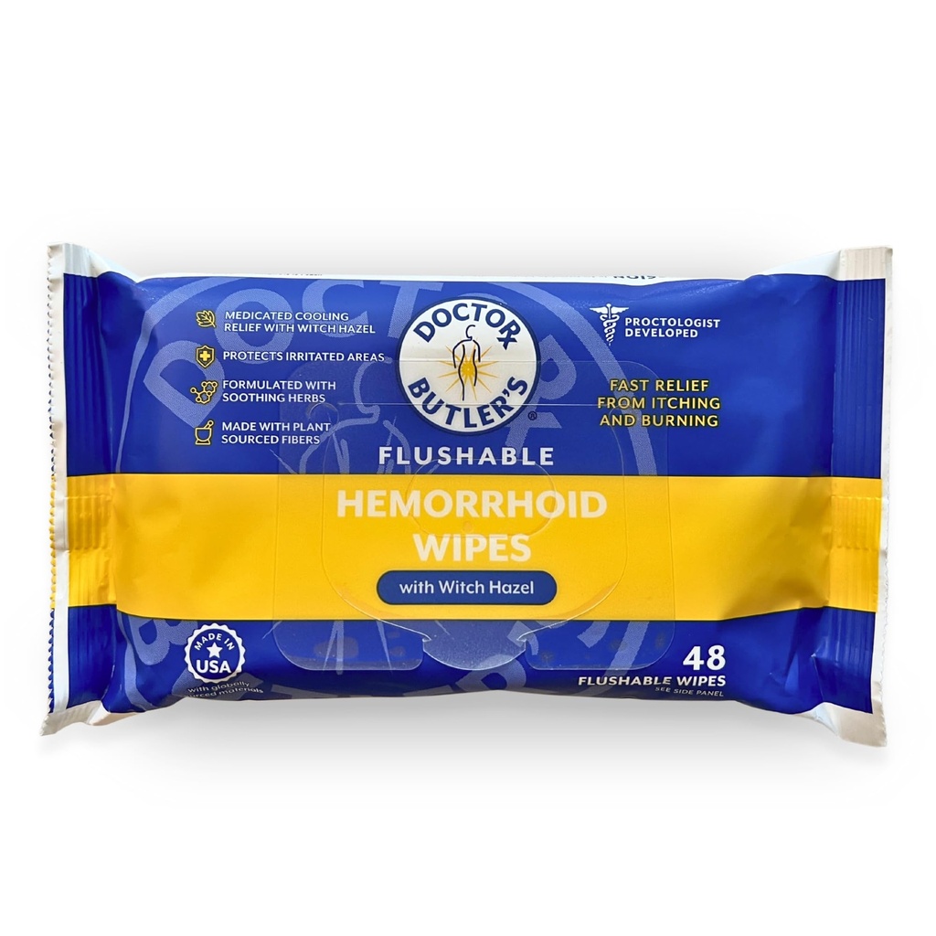 Dr. Butler's Flushable Hemorrhoid Wipes – Flushable Wipes mit Hexe Hazel zu beruhigen und bringen Relief von Unglück verbunden mit Hämorrhoiden (48 Wipes)