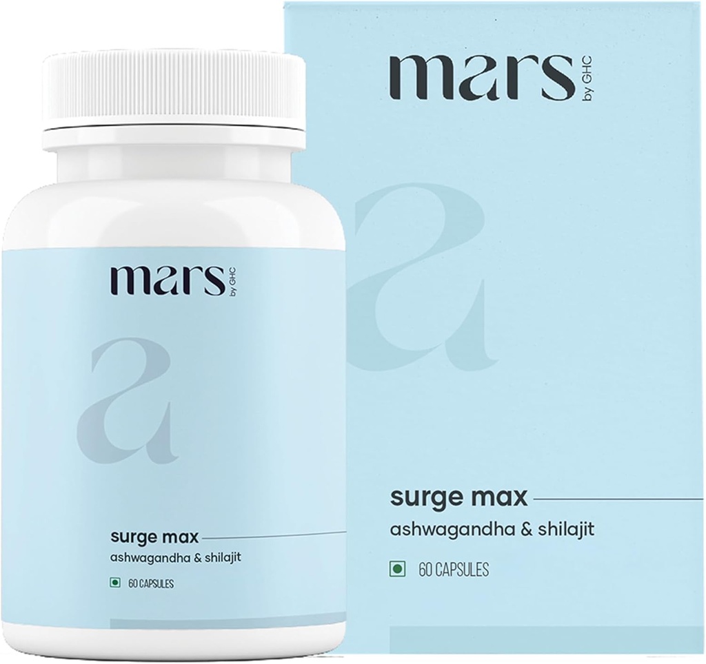 Mars Surgemax Natürliche Kapseln mit Shilajit & Safed Musli | Unterstützt Energie, Stärke & Immunität | für Active Lifestyle | 60 Kapseln | Paket von 1