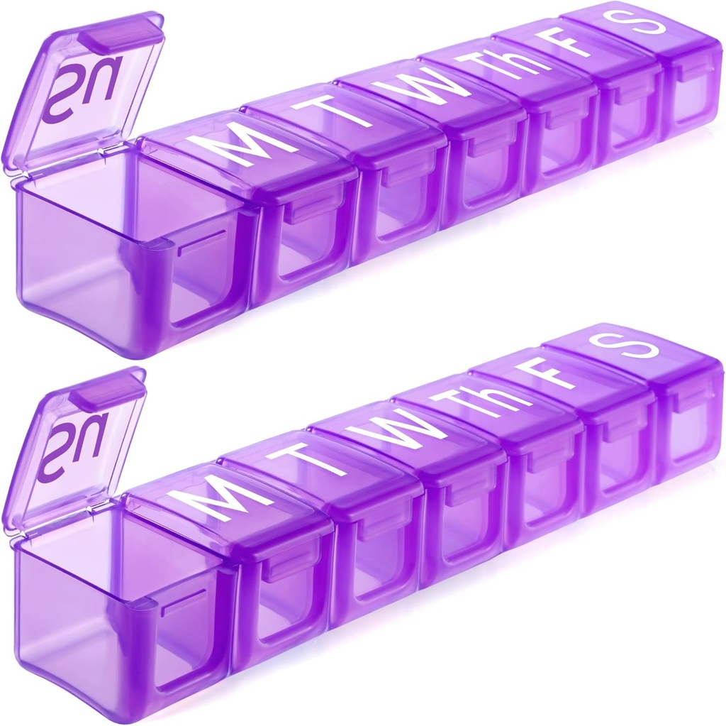 2 Pack Extra Large Weekly Pill Organizer, BPA Free Pill Box 7 Day with XL Compartment for Fish Oils, Travel Friendly Medicine Organizer Pill Case for Vitamins,Supplements
