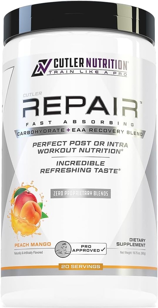 Riparazione Post Workout Recovery Bevande: Carboidrati di assorbimento rapido (Maize di cera + Dextrin di cluster) e BCAA/EAA per il recupero muscolare avanzato, Mango di pesca, 20 Serve