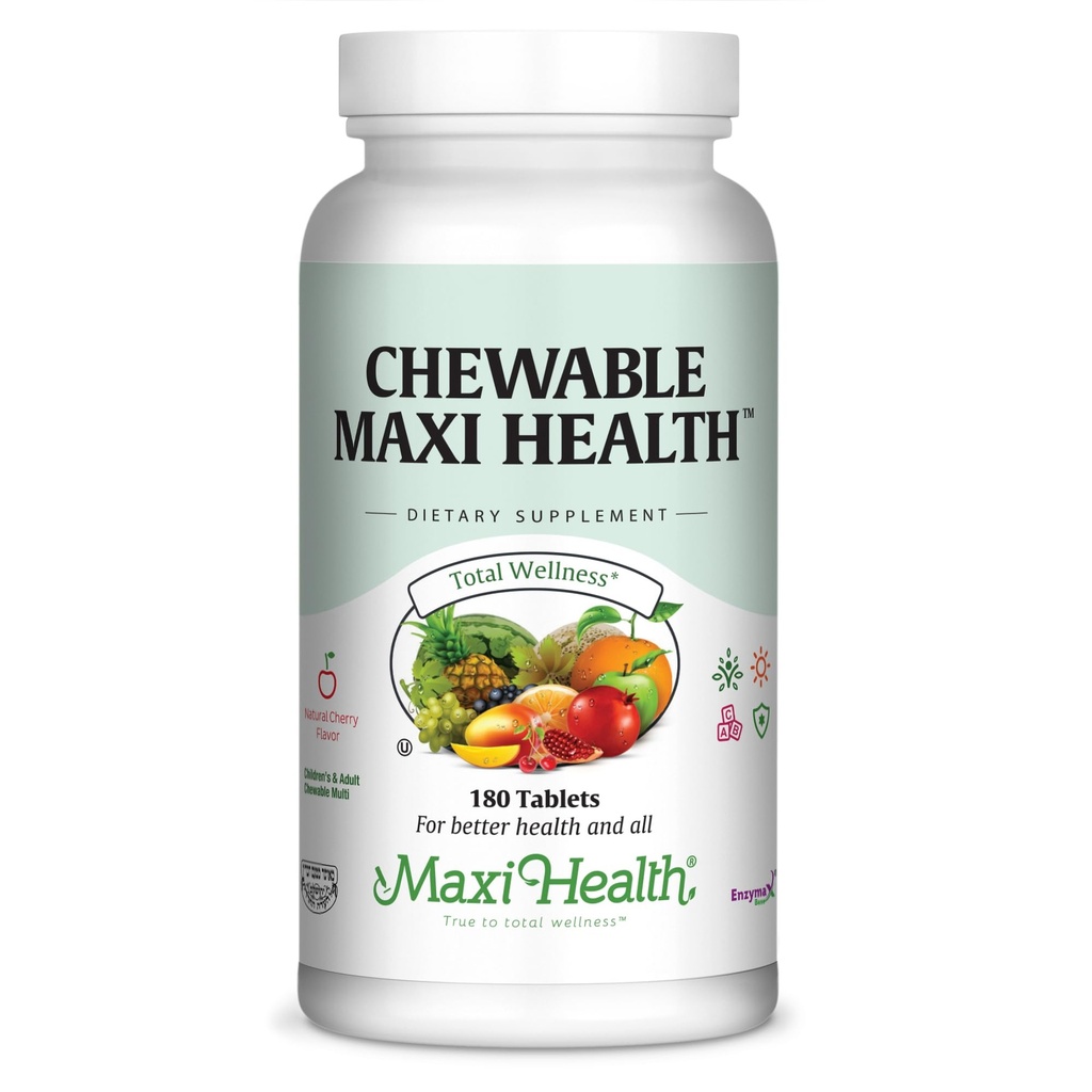 Maxi Health Chewable Multivitamin für Kinder, Jugendliche und Erwachsene - Cherry Chewable Vitamine für Erwachsene & Kinder - Kosher Kids Multivitamin + Eisen (180 Tabletten)