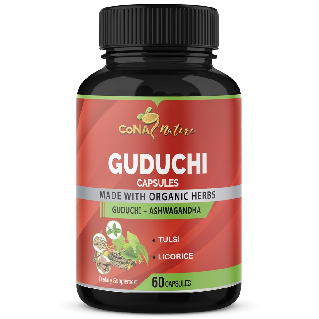 Capsules d'extraits de Giloy Guduchi bio et Ashwagandha, réglisse, Saint-Basile