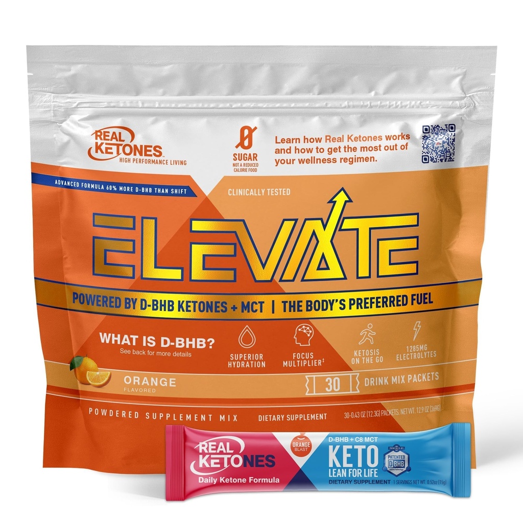 Reale Ketone MCT & BHB Exogene Ketone Getränke Mix Packets erhöhen Keto Elektrolyte Pulver-Packets kein Zucker mit 4 Hauptelektrolyten Plus Hydrating Proprietary Keto BHB - 30 Pack Orange