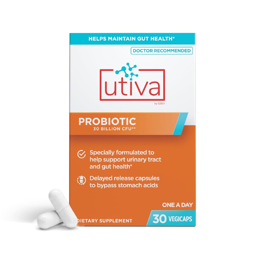Szio+ Utiva Probiotico – Tratto urinario e supplemento di salute del fegato – 12 miliardi di CFU Lactobacillus & Bifidobacterium Probiotico per gli uomini e le donne, 30 capsule di Vegi rilasciati
