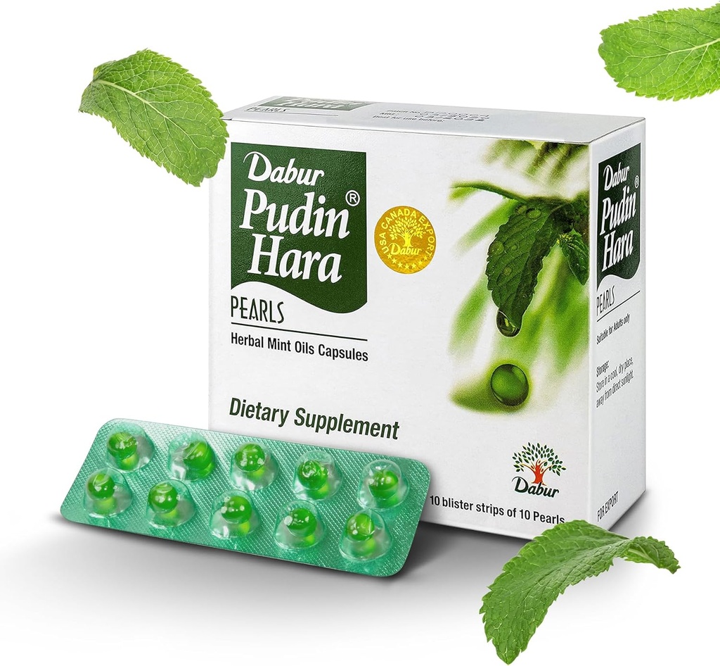 Dabur Pudin Hara Pearls - Daily Digestive Care Supplements for Men and Women, Helps Abate Symptoms of Bloating, Acidity, Flatulence and Indigestion for Digestive and Gut Health, 10 Count (Pack of 1)