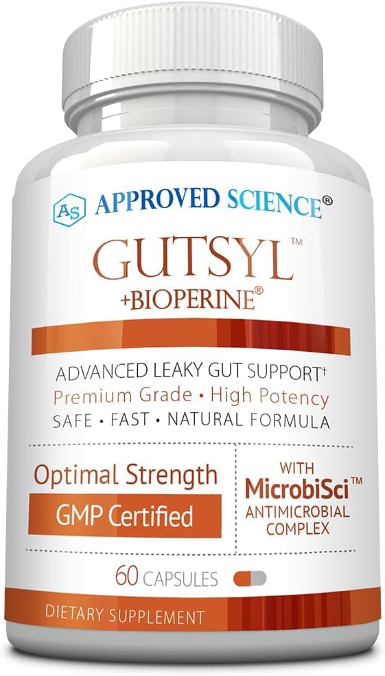 Approuvé Science® Gutsyl - Supplément de Gut maigre - Protégez le tube digestif avec l'aloe Vera, la racine de marshmallow, la réglisse et l'orme de slipperie - Contient prébiotique et biopérine - 60 capsules