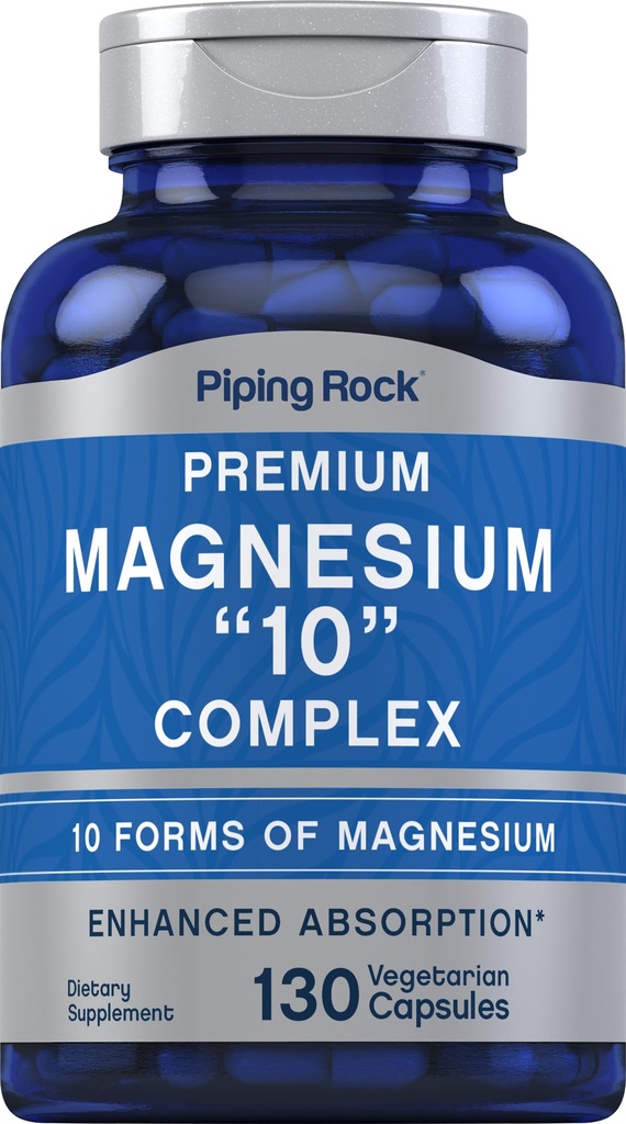 Piping Rock Magnésium 10 dans un complexe de 130 capsules de supplément pour les hommes et les femmes de Végétarien, non-OGM, sans gluten