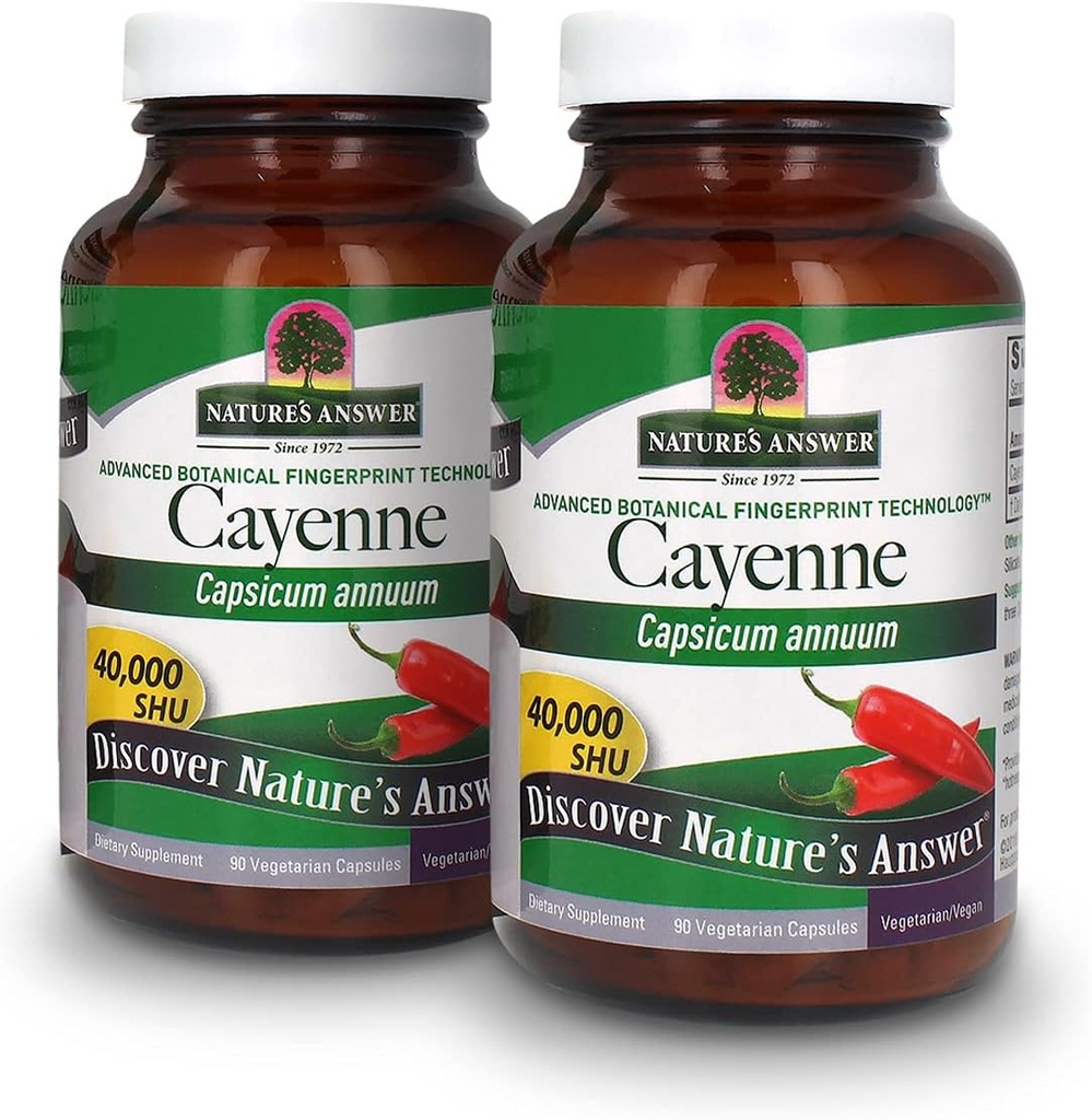 Nature's Answer Cayenne Pepper Powder Capsule Supplement, 90-Count | Natural Metabolism Booster | Promotes Cardiovascular Health | Helps with Digestion & Circulation (Pack of 2)