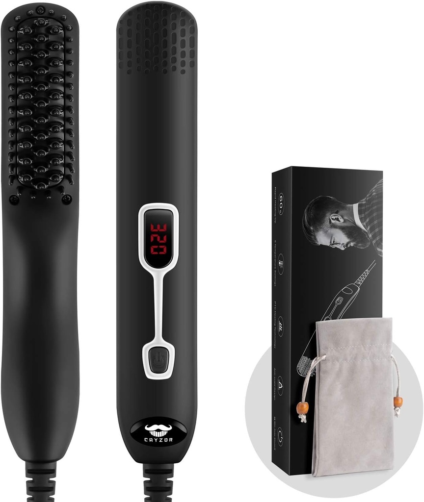 Petto raddrizzatore per gli uomini - Aggiornato professionale elettrico Mens Beard raddrizzante spazzola riscaldata portatile Anti-Scald 5 temperature regolabili & display LCD con borsa di trasporto
