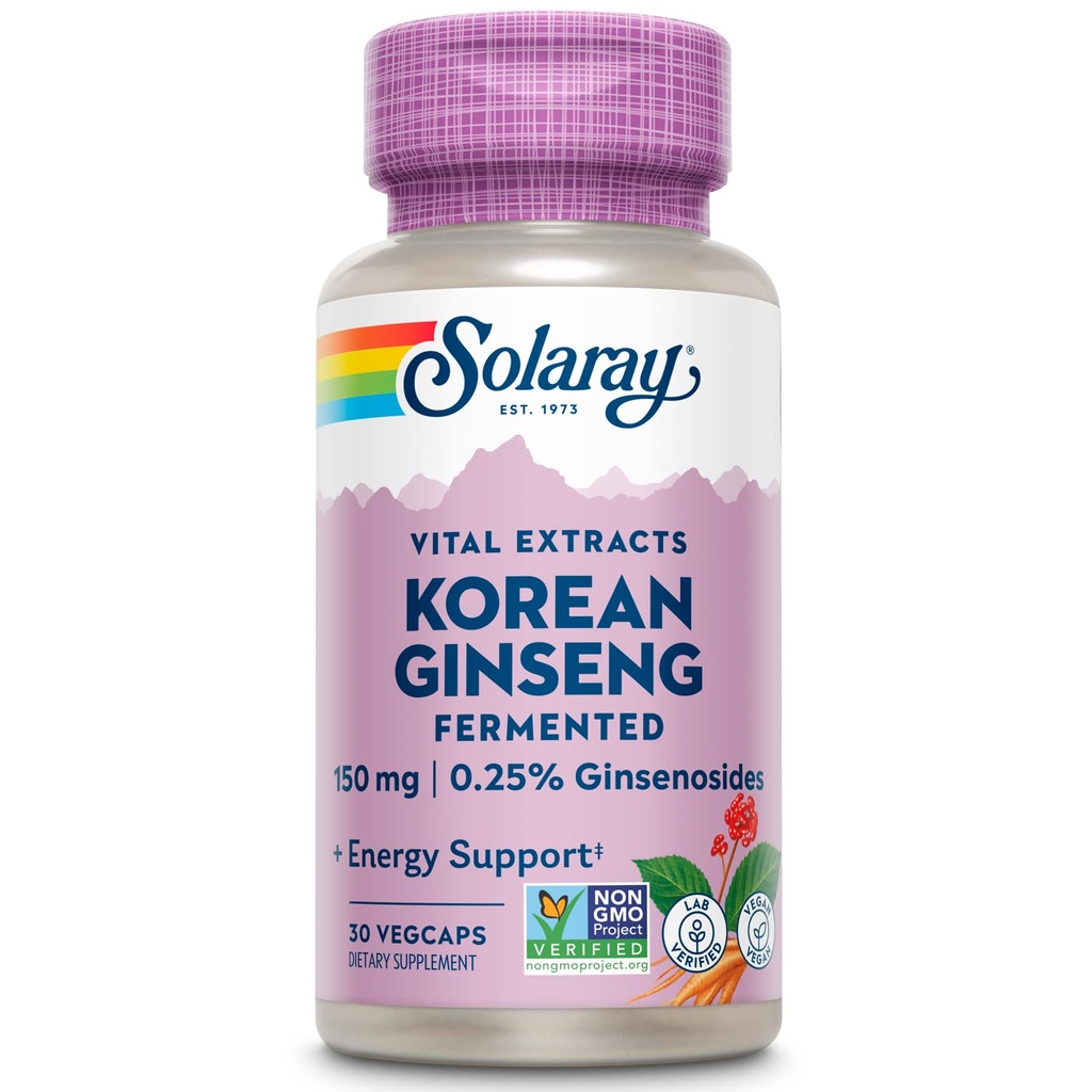 SOLARAY Fermented Korean Ginseng Root Extract | Gesunde Stress, Energie und körperliche Ausdauer Unterstützung | Vegan, Non-GMO | 30 VegCaps