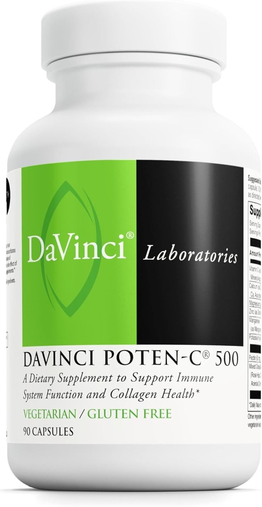 DAVINCI Labs Poten-C 500 - Integratore alimentare per sostenere la funzione e la salute del sistema immunitario* - con vitamina C, calcio, magnesio, potassio e altro - Vegetariano - Senza glutine - 90 compresse