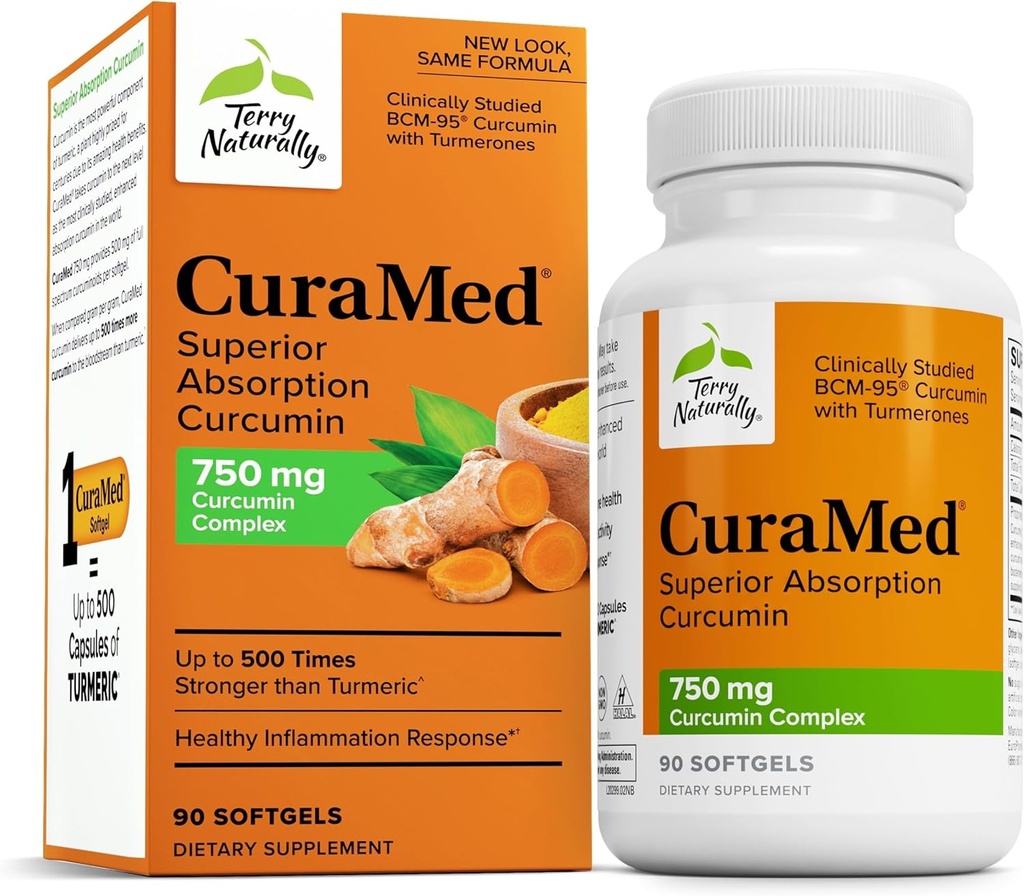 Terry Natürlich CuraMed 750mg - Antioxidante Ergänzung für Gehirn & Herz-Gesundheit Unterstützung - Nahrungsergänzung mit hochkarätigem Curcumin-Komplex - Nieren, Leber & Immun-Gesundheitsunterstützung - 90 Softgels
