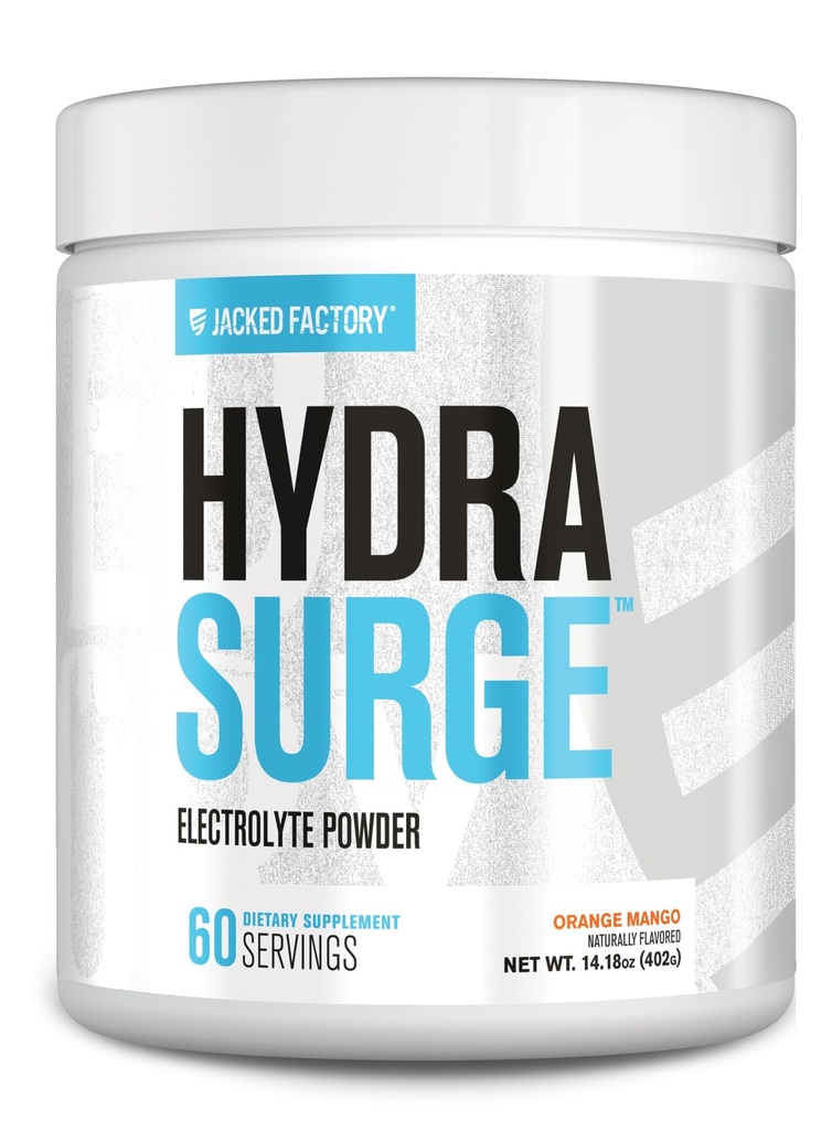 Fabbrica Jacked HYDRASURGE Polvere di elettrolito - Integratore di idratazione con minerali chiave, sale marino dell'Himalaya, acqua di cocco - Keto Friendly, senza zucchero, naturalmente addolcito - 60 porzioni, mango arancione