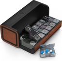 Organizzatore Pill Weekly, 2 volte al giorno per 7 giorni scatola di medicina del cuoio contenitore di viaggio Vitamin Am Pm Pill Case, Twice Daily Privacy Pill Holder, moderno e portatile Pillbox (nero e marrone)