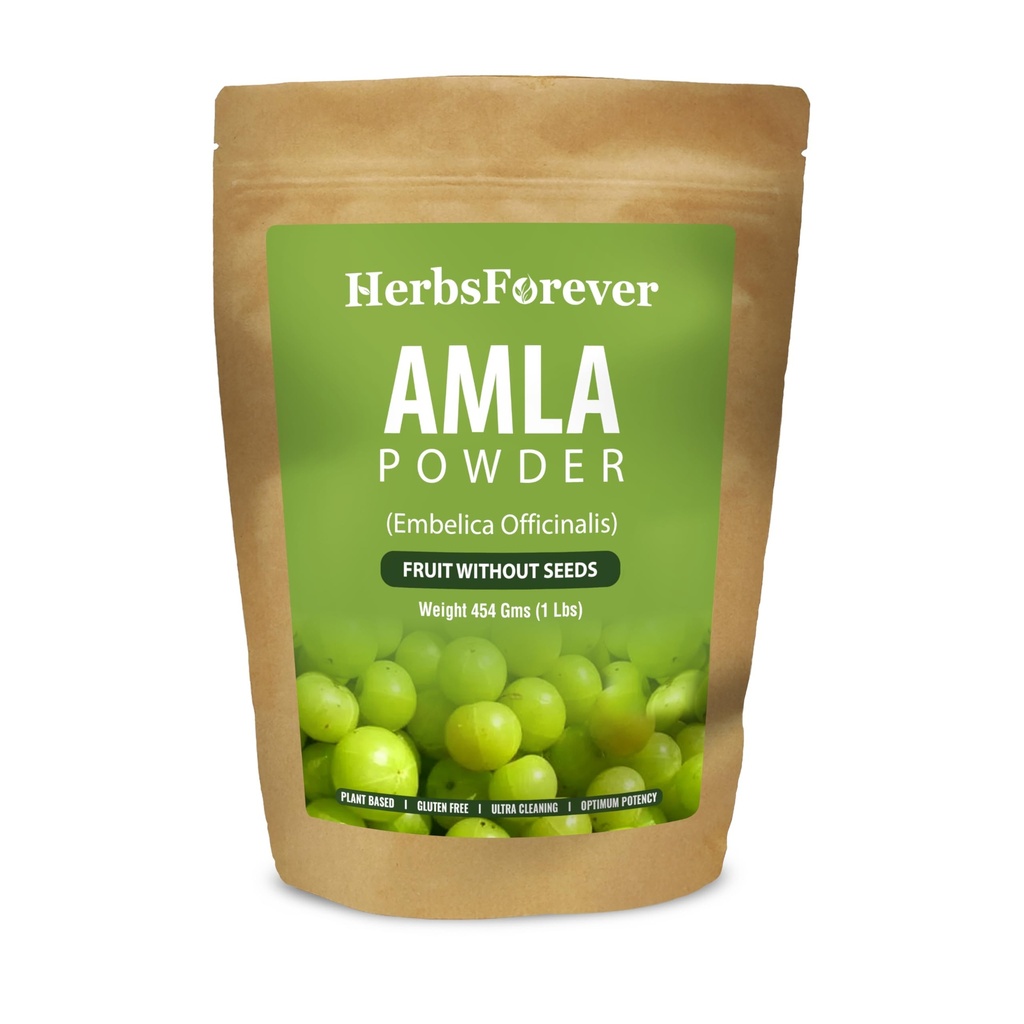 Herbsforever Amla Powder | Phyllanthus Emblica, Vitamina C & Antiossidanti, Supporta Immunità sana, Non OGM, Vegan, 454 GMS | Superfood naturale per il benessere quotidiano