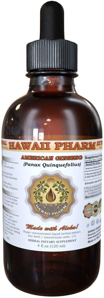 Hawaii Pharm American Ginseng Liquid Extract, Ginseng (Panax Quinquefolius) Dried Root Tincture Supplement 4 oz