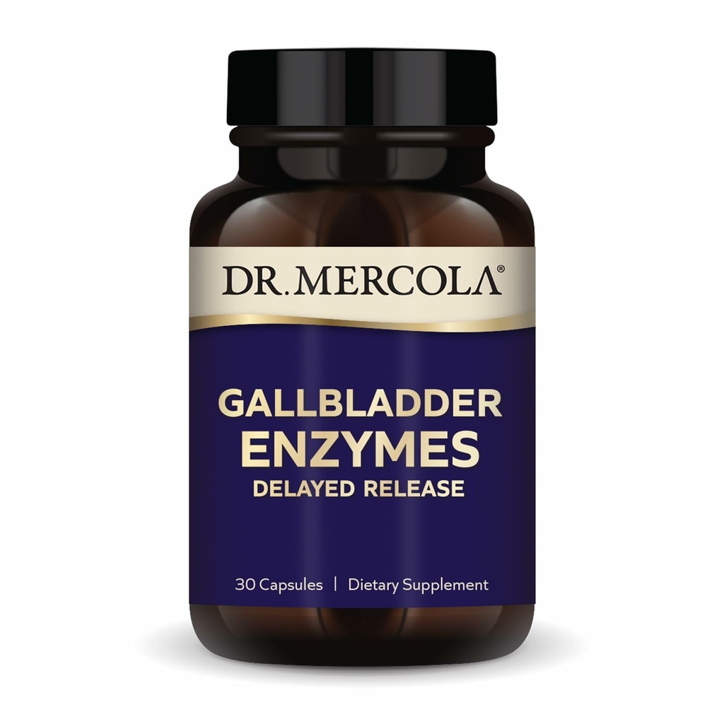 Dr. Mercola Gallbladder Enzymes - Gallbladder & Digestive Health Support - Include Pancreatic Protease, Amylase & Lipase - Non OGM, Gluten-Free & Soy-Free - 30 Delayed Release Capsule (30 Servings)