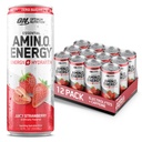 Optimum Nutrition Amino énergie Sparkling boisson d'hydratation, électrolytes, caféine, acides aminés, BCAAs, sans sucre, fraise juteuse, 12 Fl Oz, 12 pack (emballage mai Vary)