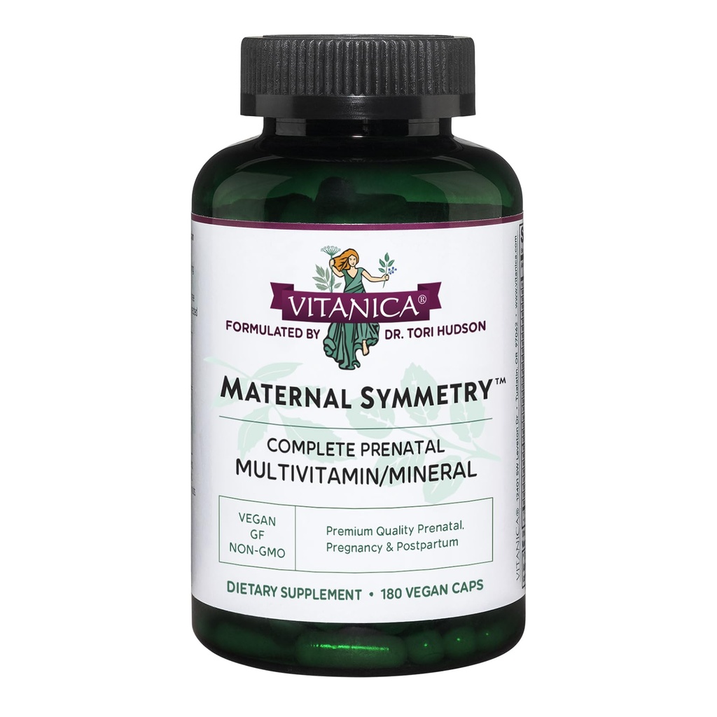 Vitanica Symmétrie maternelle, Vitamines prénatales et postnatales, Vegan, 180 Capsules