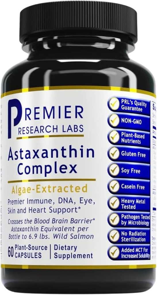 Premier Research Labs Premier Astaxanthin Complex - Astaxanthin Supplements, Astaxanthin 4mg per Capsule, Sorgente da Algae, Supporto Antiossidante per Donne & Uomini - 60 Capsule Vegetariani