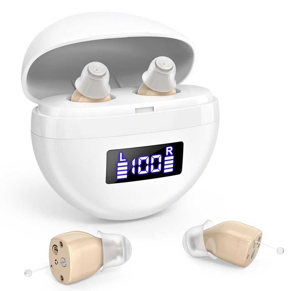 Wiederaufladbare Hörgeräte für Senioren & Erwachsene,Hearing Amplifiers with Noise Cancelling,Sound Verstärker Volume Control,In Ear Digital Hörgerät für Hörverluste (Brown)