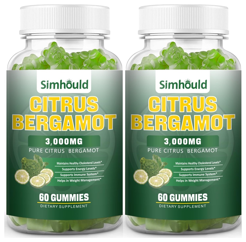 2 Pack Citrus Bergamotte Gummi -3000MG Citrus Bergamotte Extrakt Cholesterin-Ergänzung für Lmmune Unterstützung Gesunde Anti-Aging, Hight Cholesterol Vegan Gummy 120 Zähler Lime Flavor