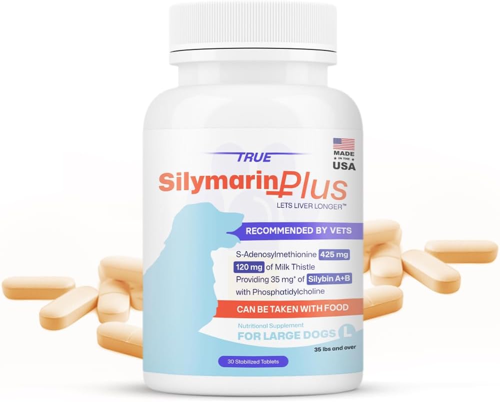 Supporto per il fegato e supplemento di salute per cani di grandi dimensioni – (Milk Thistle Dogs) Silymarin & Silybin Formula, (Same), S-Adenosylmethionine, 30 compresse per il fegato Detox & Supporto per cani