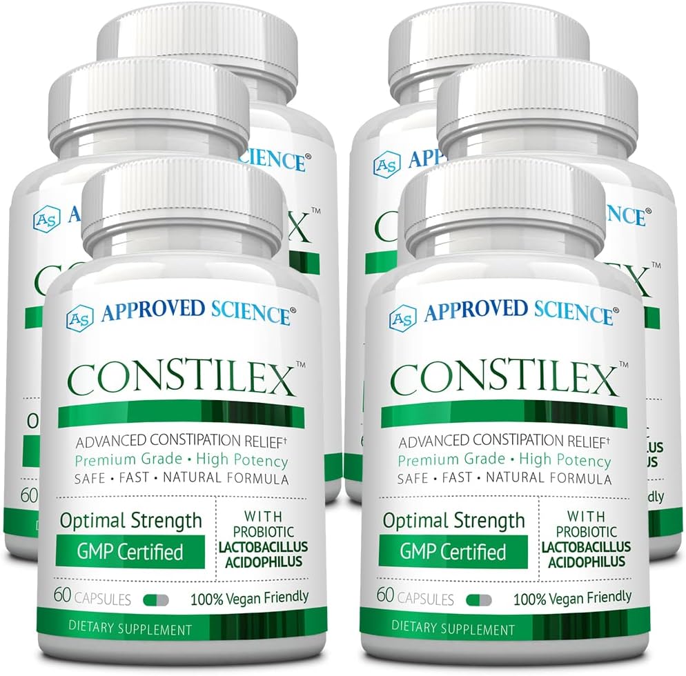 Sciences approuvées Constilex - Relief de constipation rapide et soutien des futurs épisodes - favorise des niveaux sains de bactéries et renforce la flore intestinale - 6 bouteilles