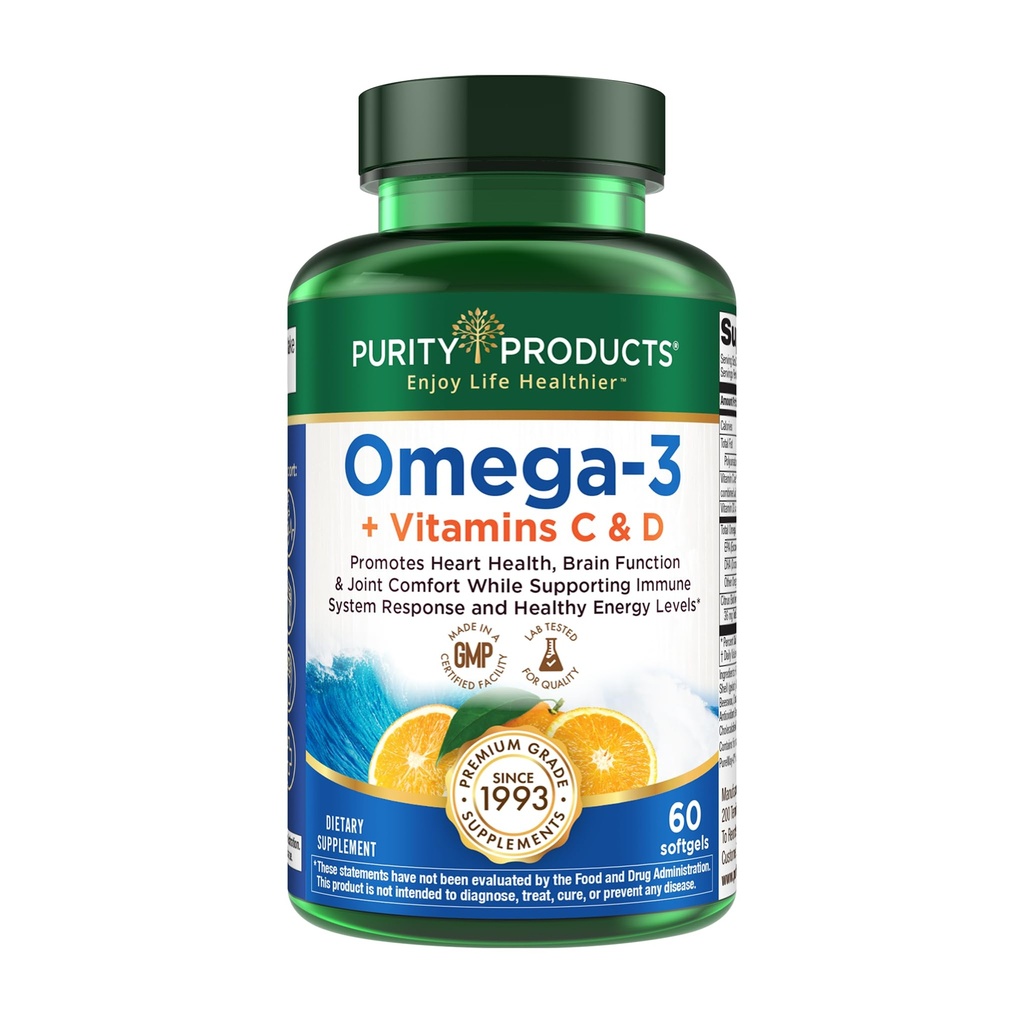 Produits de pureté - Omega-3 Plus Vitamine C & D, 60 softgels