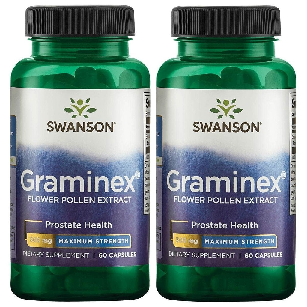 Swanson massima resistenza Graminex Flower Pollen Extract - Supporta la salute della prostata, la funzione del tratto urinario e la salute del rene - Mens Health Supplement - (60 capsule, 500 mg ogni) (2 pacchetto)