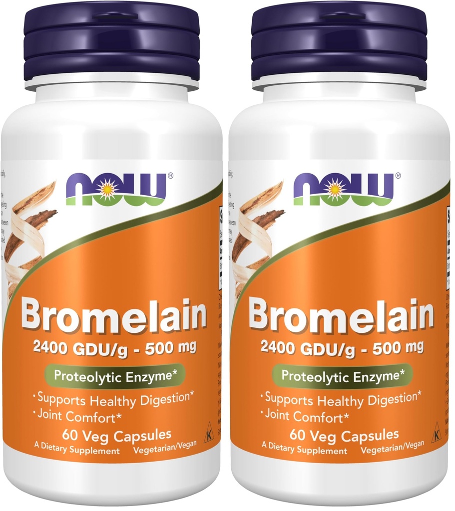 JETZT Ergänzungen, Bromelain (Natural Proteolytic Enzyme) 2400 GDU/g - 500 mg, Natural Proteolytic Enzyme*, 60 Veg Kapseln (Pack von 2)