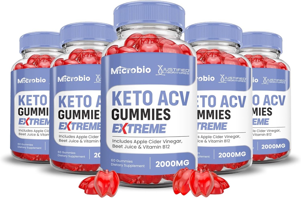 (5 Pack) Microbio Keto ACV Gummies Extreme 2000MG Micro Bio Keto Gummis Apfel Apfelessig Formuliert mit Granatapfelsaft Pulver B12 Vegan Non GMO 300 Gummys