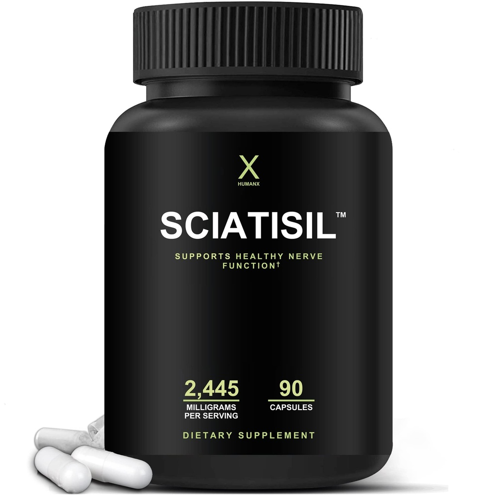 HUMANX Sciatica Formule focalisée - Supplément de soutien nerveux avec l'acide R-lipoïque stabilisé pour la force supplémentaire - Vitamines favorisant le dos sain, les jambes, les pieds - Suppléments de neuropathie - Sciatisil