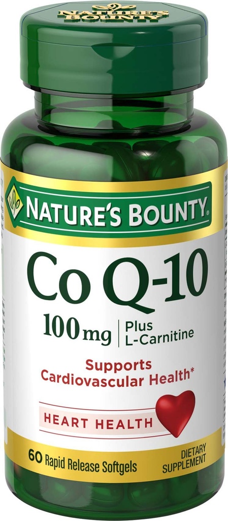 Natura Bounty CoQ10, Supporta la salute del cuore, 100mg Plus L-carnitina, 60 Softgels