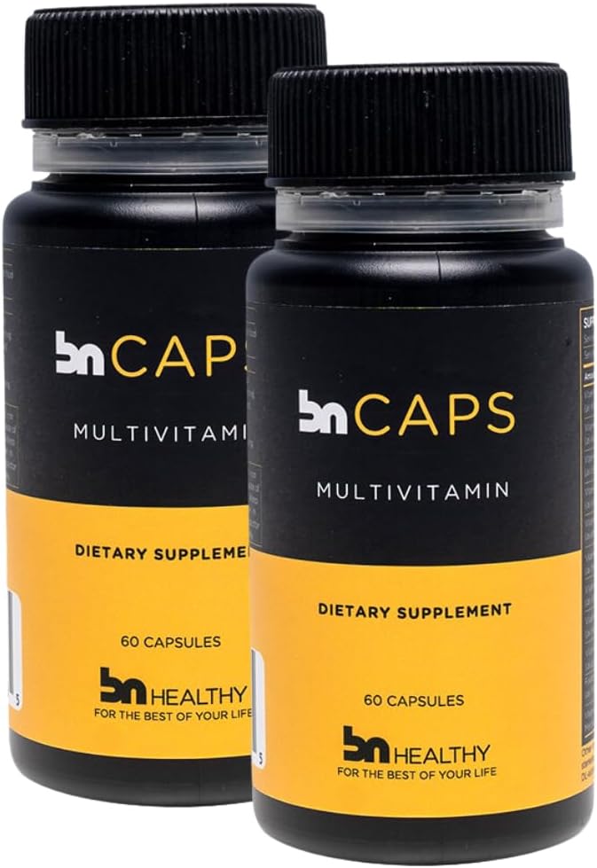 BN Caps - Multivitamin Capsule con 22 Nutrienti Essenziali: Vitamine A, B-6, B-12, C, D3, E, K, Biotina, Ferro e Zinco, Supporta Men & Donne Salute complessiva, 120 Capsule, 120 giorni di alimentazione (2 Pack)