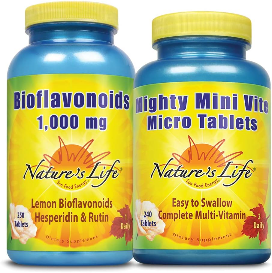 Natura's Life Lemon Bioflavonoids 1000mg & Mighty Mini Vite Bundle | Immune & Global Health Support | 250ct, 240ct