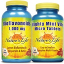Natura's Life Lemon Bioflavonoids 1000mg & Mighty Mini Vite Bundle | Immune & Global Health Support | 250ct, 240ct