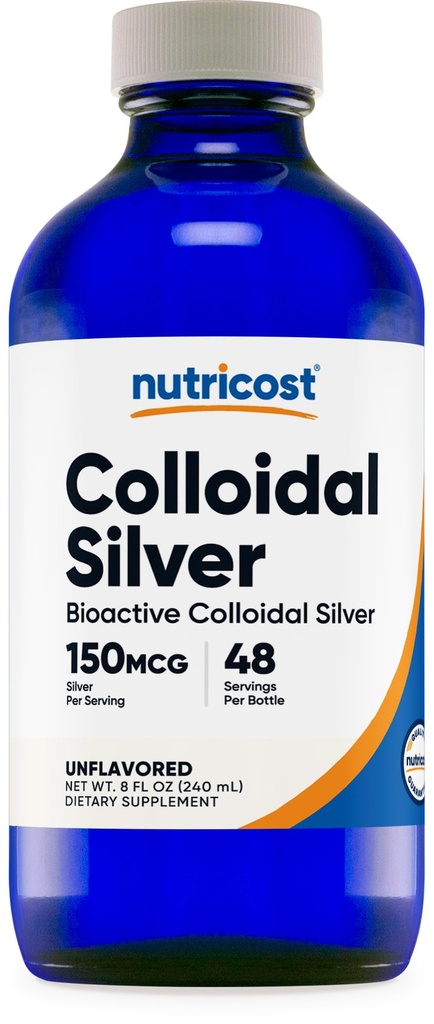 Nutricost Colloidal Silver 8oz - Bottiglie di vetro blu cobalto, Bio-Active Colloidal Argento