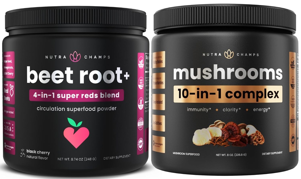 NutraChamps barbabietola Root+ Polvere & Mushroom Polvere: cervello Ultimate, Gut & Body Boost