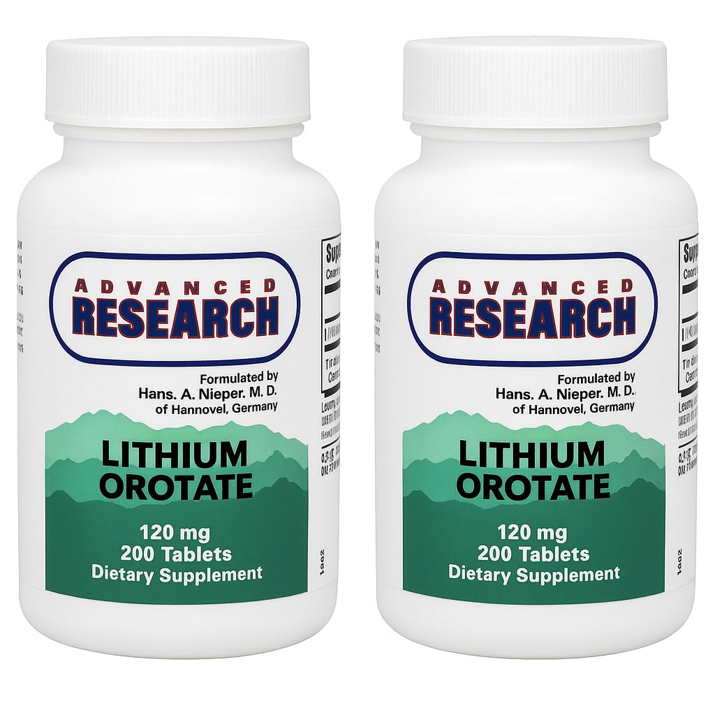 Nährstoffträger Advance Research Lithium Orotate 120 Mg 200 Tabletten(Pack von 2)