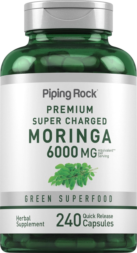Piping Rock Moringa Oleifera Kapseln 6000mg | 240 Count | Leaf Konzentrat Extrakt | Kräuterergänzung | Non-GMO, Glutenfrei