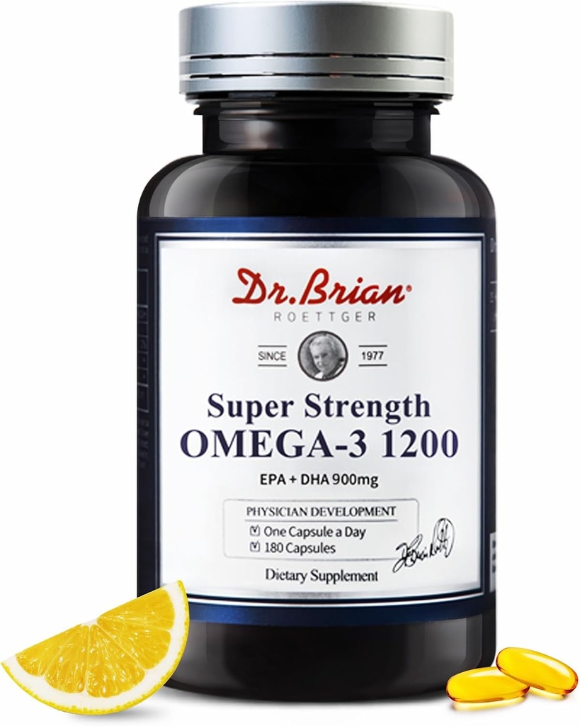 Dr.Brian Omega 3 Fischöl - 1200 mg |180 Softgels Zitronenflavor rTG Omega3 | EPA & DHA | Hohe Absorption Omega 3 Fettsäure Ergänzungen für gesunde Herz & Gehirn -180 Tage Versorgung